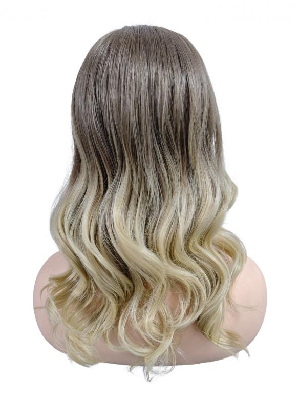 Elegante Ombre-Perücke in Aschbraun zu Blond mit weichen Wellen (Lace Part) DLP043