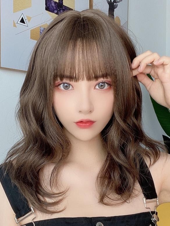 Braune Lange Wellige Synthetische Gewebted Netzkappe Perücke LG306