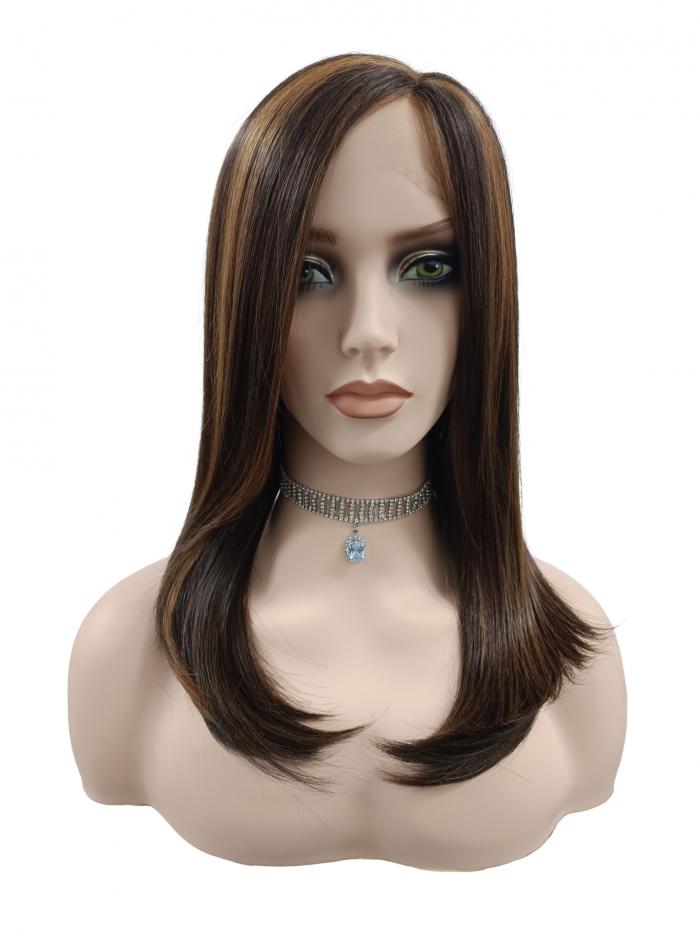 Warmes Braun Goldblond lange glatte Synthetische Perücke(Lace Part) DBK042