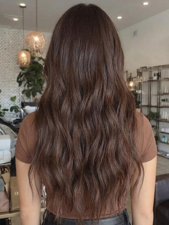 Luxuriöse Schokoladenbrau Wave Perücke Zeitlos Elegant 100% Echthaar EH065