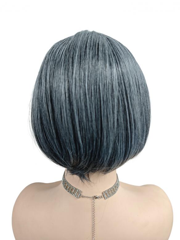 Bob-Schnitt synthetische Perücke in Schwarz-WeißGrau (Lace Part) DLP048