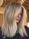 Aschblond Balayage Echthaar Perücke Natürliche Mittelscheitel für Damen EH068