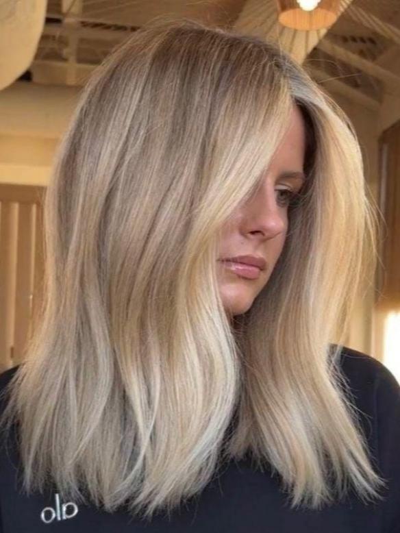 Aschblond Balayage Echthaar Perücke Natürliche Mittelscheitel für Damen EH068
