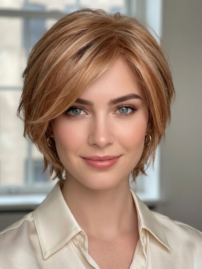 Stilvolle Kunsthaarperücke in Dunklem Kupferrot mit Highlights (Standard Kappe) DBK008