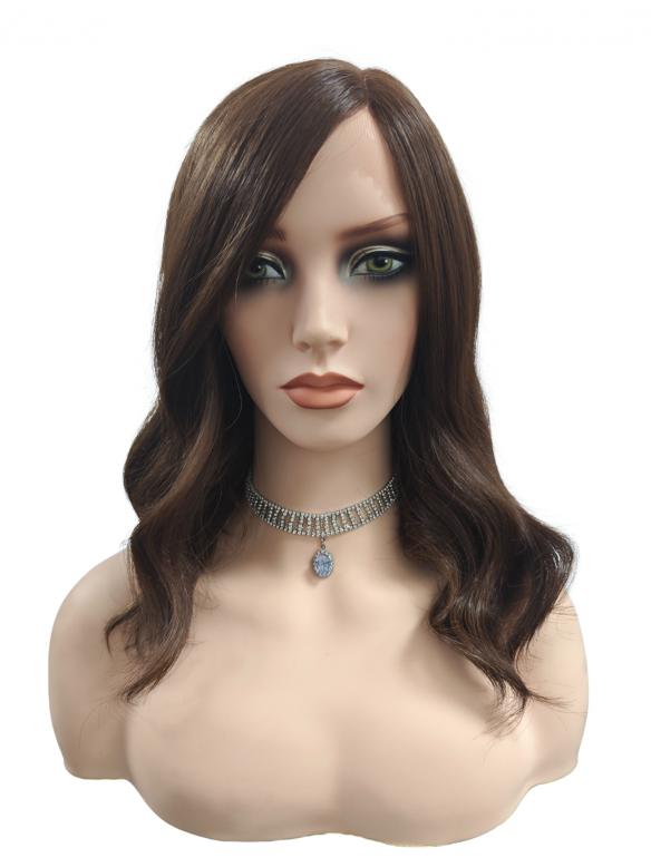 Mittelbraune Synthetische Perücke mit welligem Stufenschnitt und natürlichem Volumen (Lace Part) DLP023