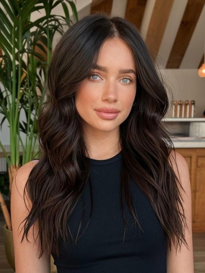 Schwarze Echthaarperücke lang – Body Wave mit Lace & natürlicher Haarlinie EH072