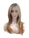 Glatt synthetische Perücke in Hellauburn mit blonden Highlights am Ansatz (Lace Part) DLP046
