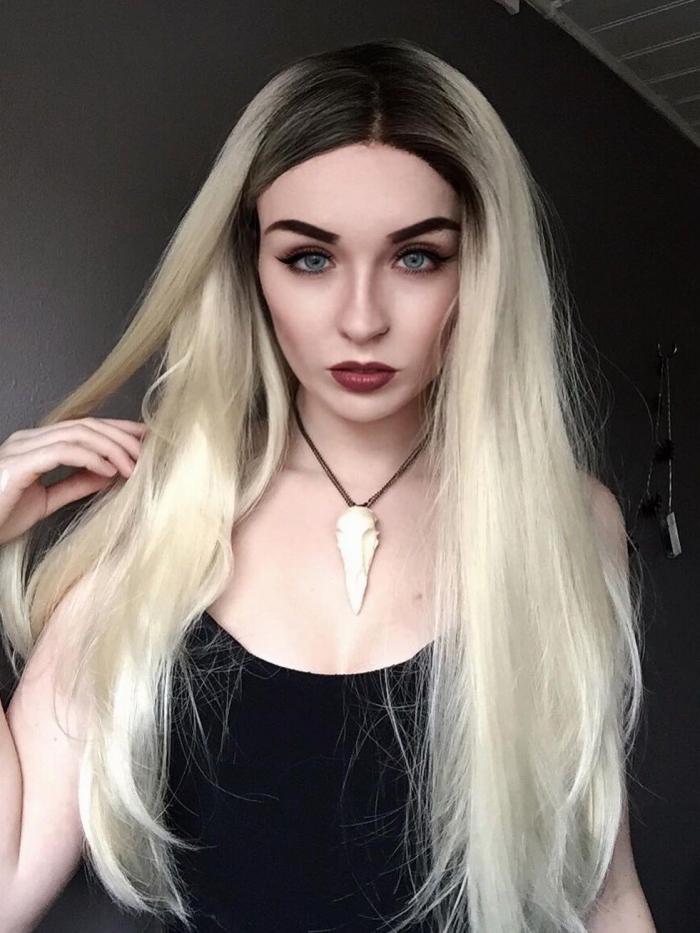 #613 Hüftlänge glatte Synthetische Lace Front Perücke-SNY072