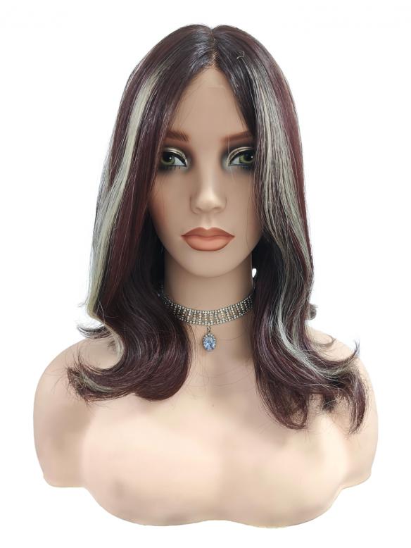 Auburn synthetische Perücke mit kühlen platinblonden Locken (Lace Part) DLP006