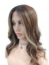 Dunkelbraun gewellte Perücke mit zwei goldenen Strähnen (Lace Part) DLP039