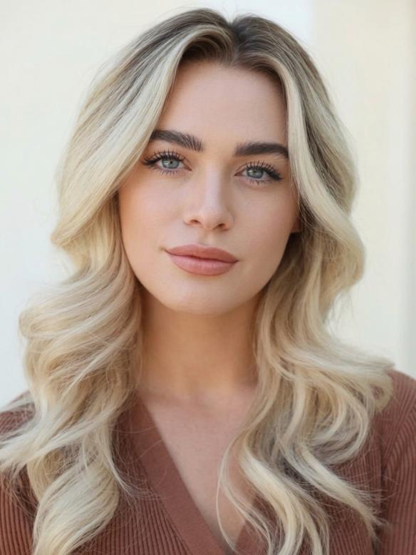 100% Echthaar Blond Perücke Natürliche Lose Welle Lange Lockenperücke für den Alltag EH053