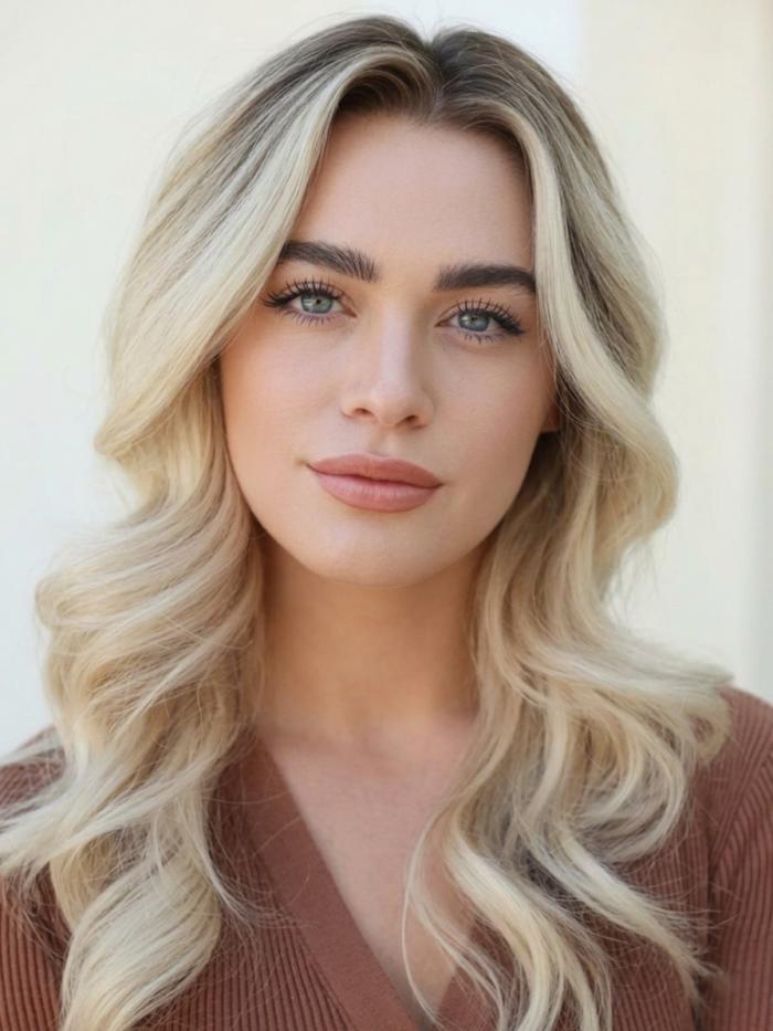 100% Echthaar Blond Perücke Natürliche Lose Welle Lange Lockenperücke für den Alltag EH053