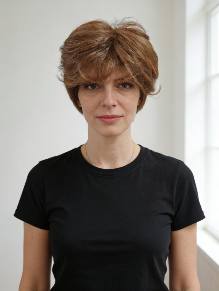 Kurze Kunsthaarperücke in Kastanienbraun (Standard Kappe) DBK001