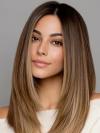 Echthaar Perücke Damen Braun Mittel lang Natürliche Ombre Perücke mit Spitzen 100% Remy Echthaar EH049