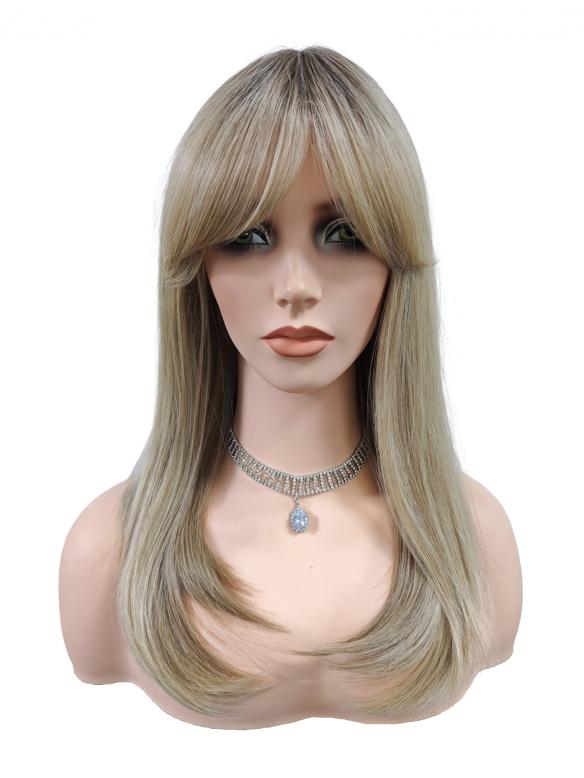 50 cm Lange Kunsthaarperücke in Gold mit Luftigen Pony und Schickem Design (Lace Part) DLP062