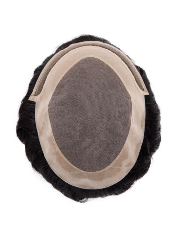 Schwarz Lace-Front & Mono-Top Strapazierfähige Toupee DTP002