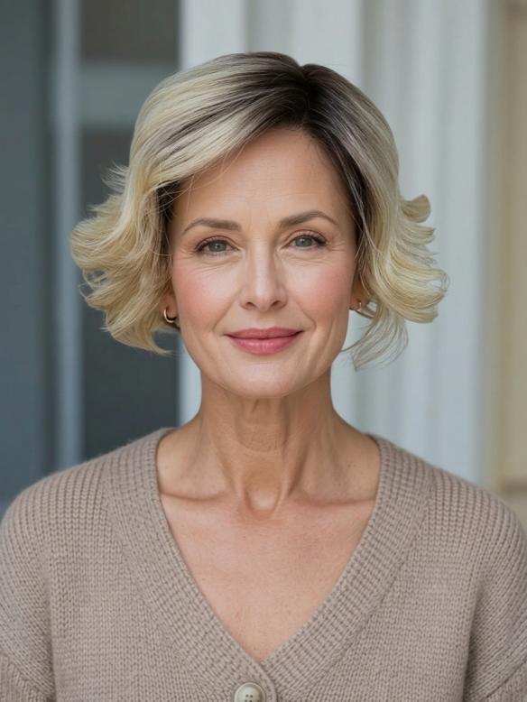 Modische Bob-Kunsthaarperücke – Goldblond mit lockigem Haar (Lace Front) DLP036