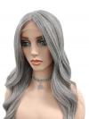 Lange gewellte synthetische Perücke in Grau (Lace Part) DLP013