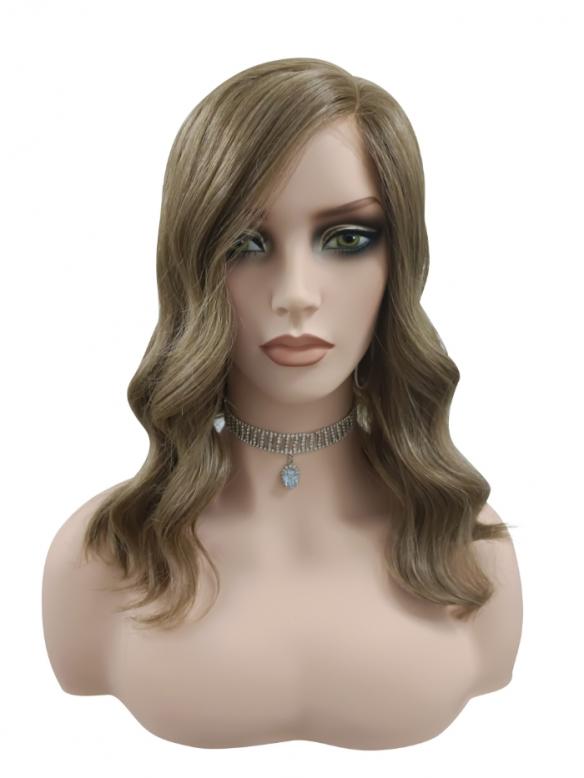 Natürliche Aschbraune Gewellte Synthetische Perücke (Lace Part) DLP010