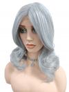 Gewellte synthetische Perücke in Grau-Weißblond (Lace Part) DLP046