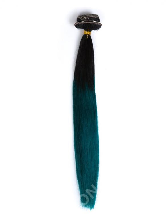 Dunkler als Natürlich Schwarz nach Grün Bunte Clip in Hair Extensions CD002