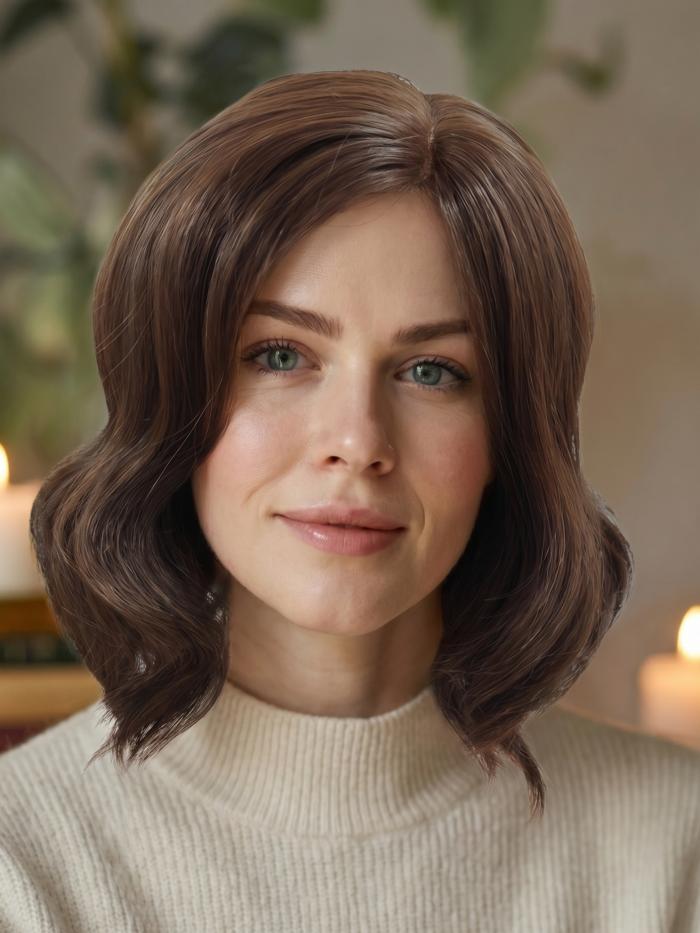 Kunsthaarperücke – Warmbraun mit gewelltem Stufenschnitt (Lace Front) DLP024