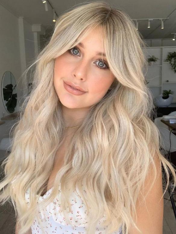 Sweet Honey Blonde Ombre Lange Wellige Lace Front Echthaar Perücke HH173