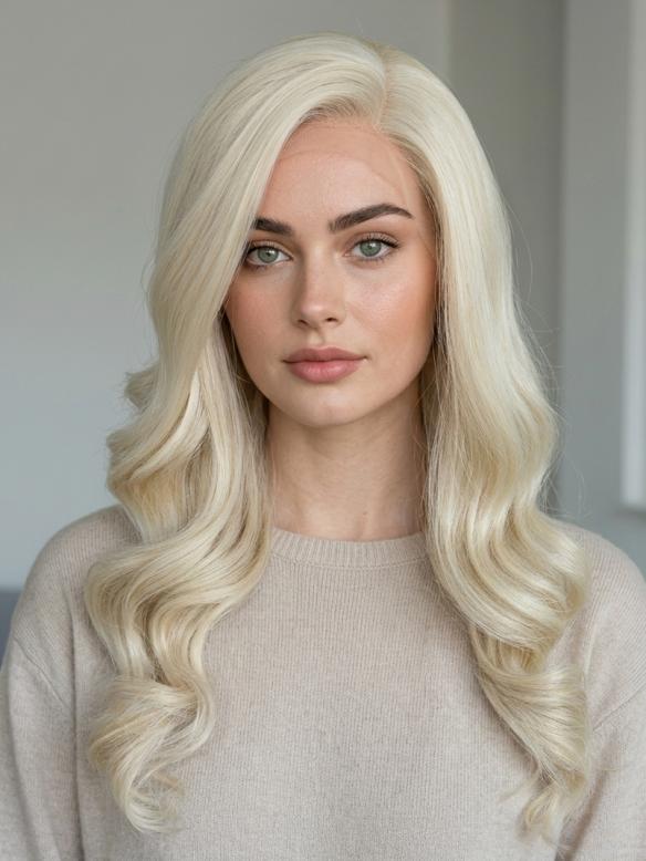 Gewellte Kunsthaarperücke – Naturblond (Lace Front) DLP054