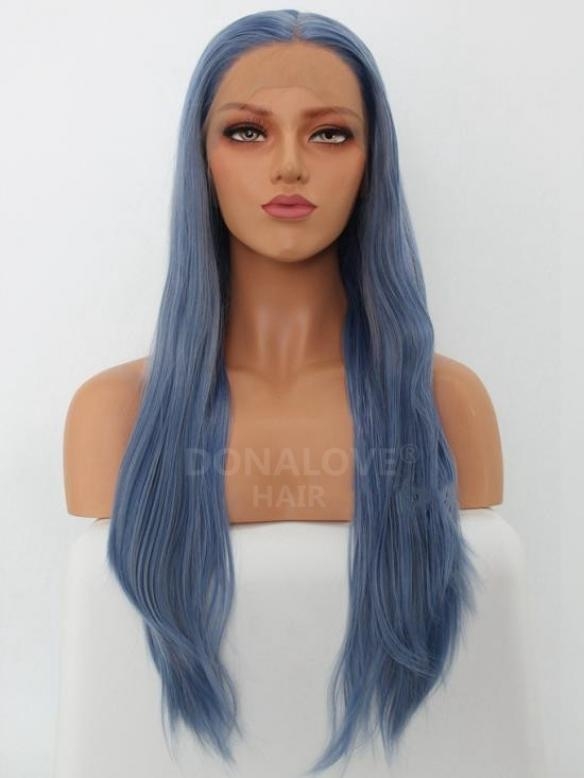 Blaue Lange Glatte Synthetische Lace Front Perücke SNY244