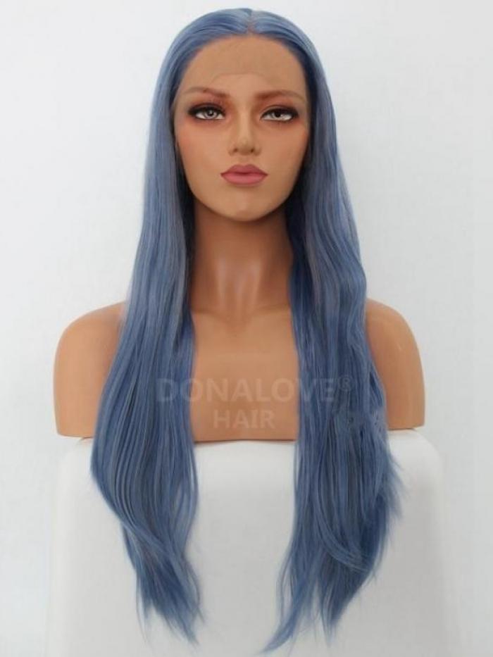 Blaue Lange Glatte Synthetische Lace Front Perücke SNY244