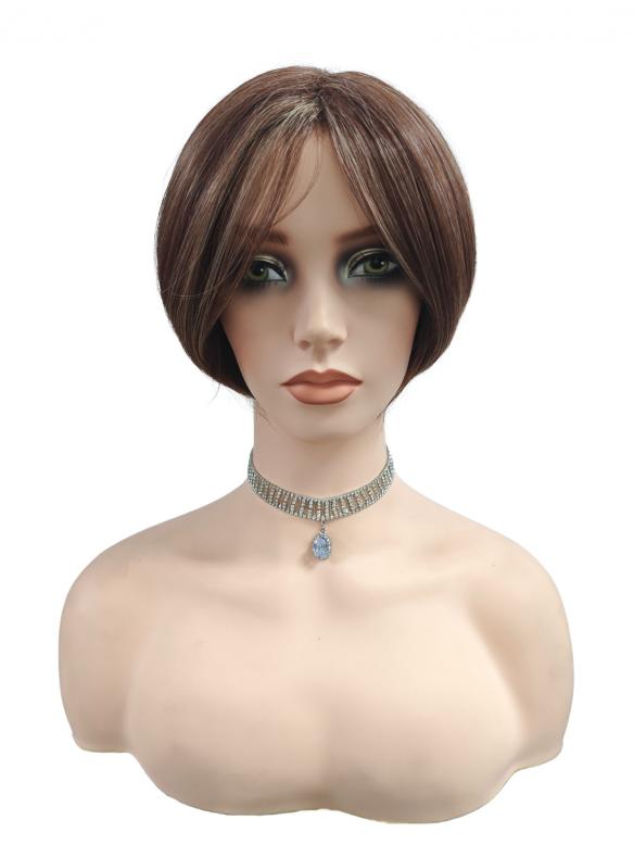 Mittellichtes Kastanienbraun-Ingwerblond Synthetische Perücke (Basis Kappe) DBK013
