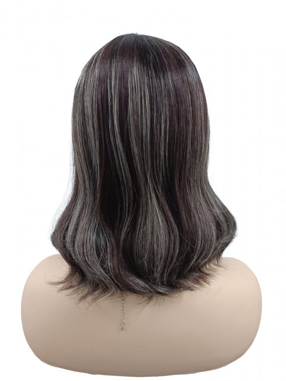 Auburn mit kühlen Platinblonden Highlights Locken Synthetische Perücke (Lace Part) DBK026