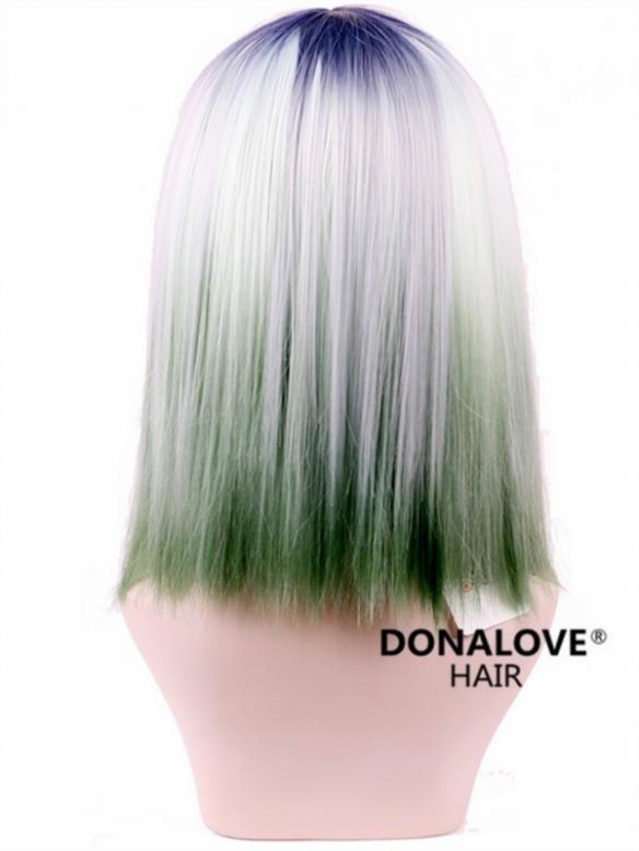 Blond nach Minzgrün Schulterlänge Gerade Sythetische Gewebted Netzkappe Perücke WW002