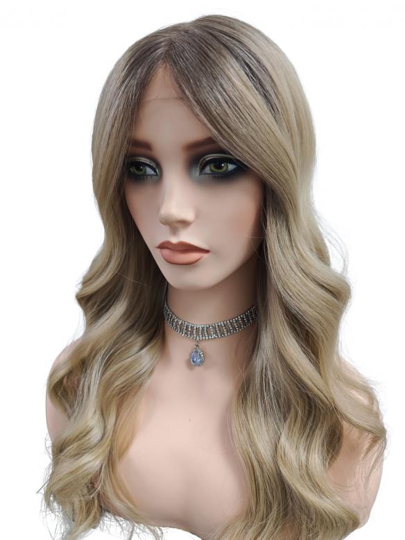 Exquisite synthetische Perücke mit dunklem honigblonden Ombre und langen Wellen (Lace Part) DLP028
