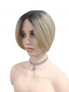 Coole Bob-Synthetische Perücke mit braunen Wurzeln und Ombre-Übergang zu hellem Blond. (MONO TOP) DMT004
