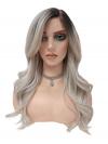 Wellige Kunsthaarperücke in Platinblond mit dunklem Ansatz und Seitenscheitel (Pre-Cut Lace) DLP073