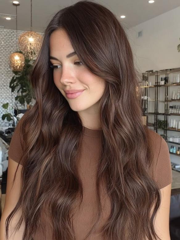 Luxuriöse Schokoladenbrau Wave Perücke Zeitlos Elegant 100% Echthaar EH065