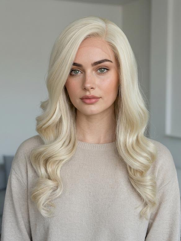 Gewellte Kunsthaarperücke – Naturblond (Lace Front) DLP054