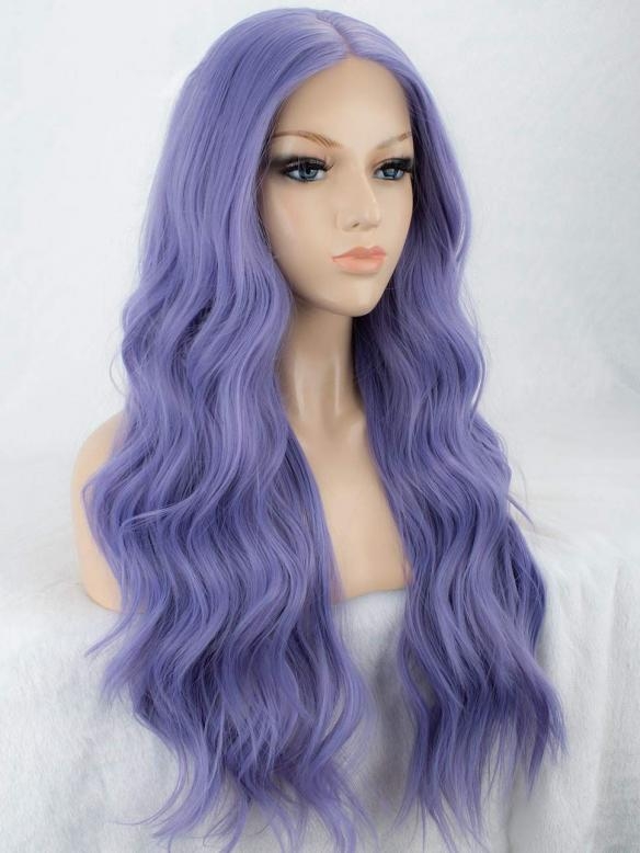 Platin Blonde Perücke Morticia – Lange, Lockige Kunsthaar-Perücke In Lila, Mit Verstellbarer Kappe, Für Cosplay & Party