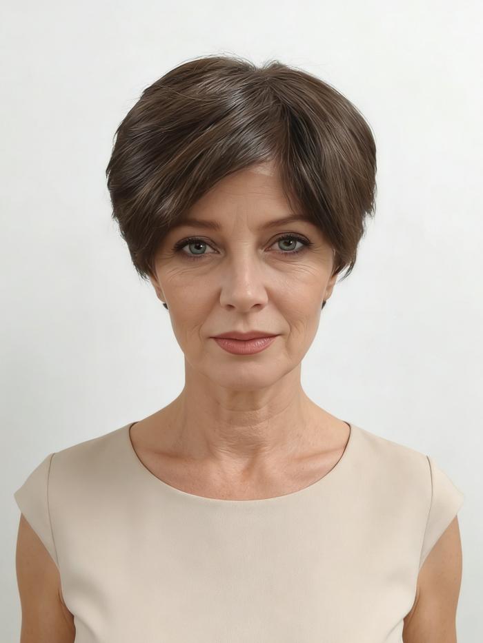 Warme braune Pixie Kunsthaarperücke (Lace Front & Mono Top) DMT003